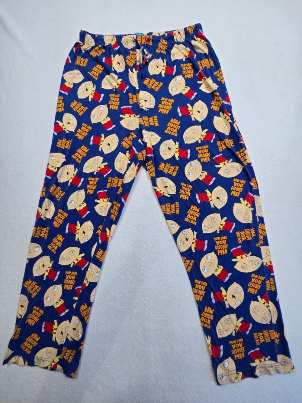 Family Guy Mens Large Lounge Pants Stewie Griffin Blue Lightweight 100% Cotton